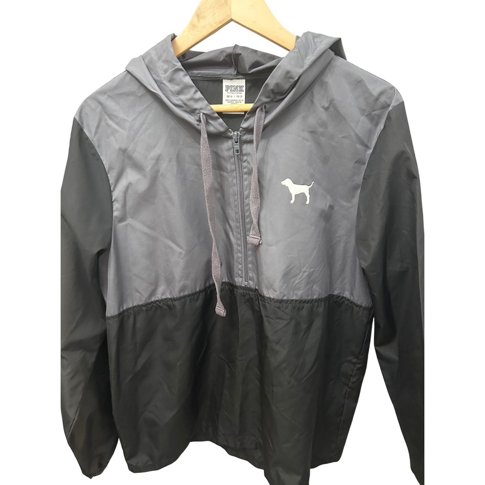 Victoria's Secret PINK Windbreaker Jacket XS/S Colorblock Gray Black Dog Logo